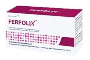 Ferfolix Integratore di Acifo Folico, Ferro, Zinco 10 Flaconcini Monodose 10 ml