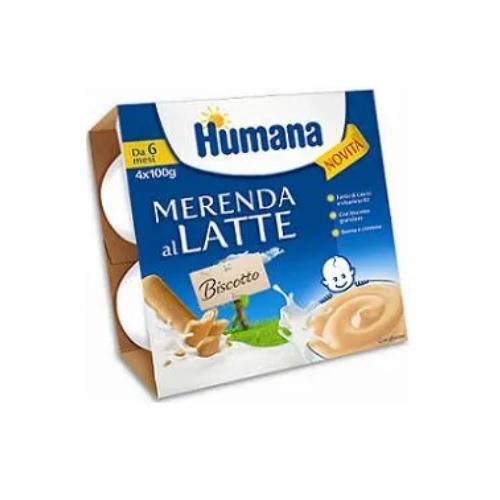 Humana Merenda al Latte Gusto Biscotto 4x100 g