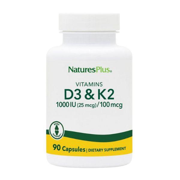 Natures Plus Vitamins D3 & K2 Integratore Sistema Immunitario 90 Compresse