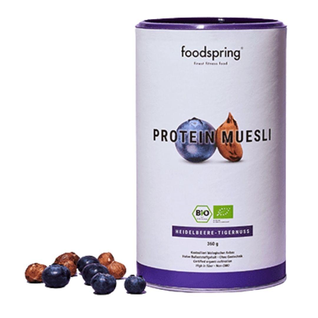 Foodspring Bio Protein Muesli Mirto e Mandorle Proteico Con Fiocchi Di Soia 360g