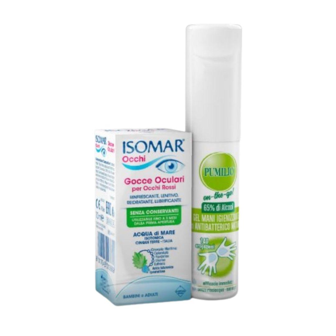 Isomar Occhi Gocce Oculari Occhi Rossi 10ml + Pumilio Gel Igienizzante Mani 25ml