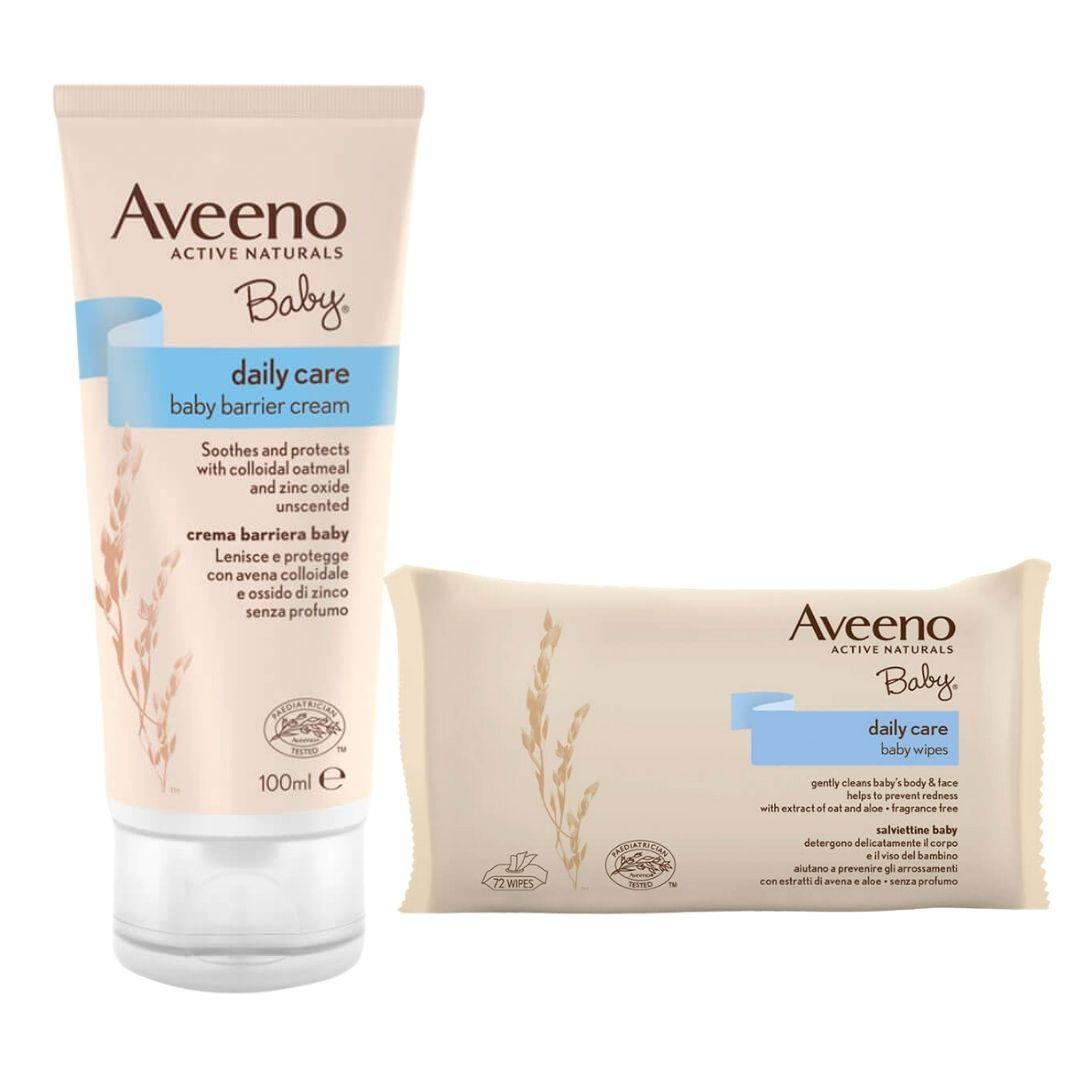 Aveeno Baby Daily Care Crema Barriera 100 ml + 72 Salviettine Baby Detergenti