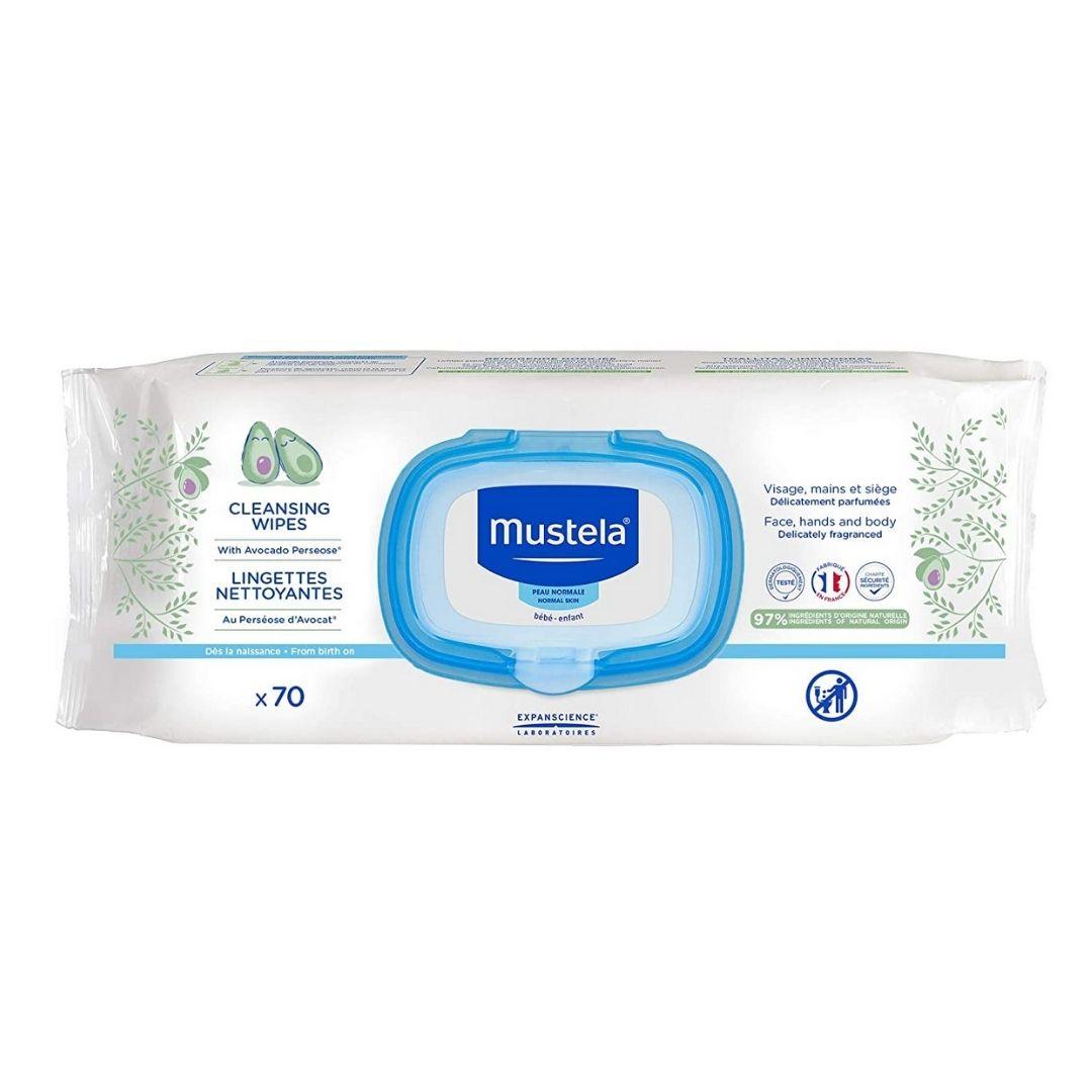 Mustela Salviettine Detergenti per Bambini Viso, Mani e Sedere 70 Pezzi