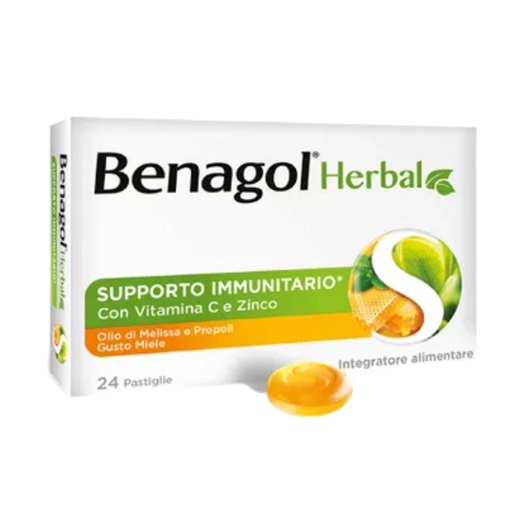 Benagol Herbal Integratore per il Mal di Gola Gusto Miele 24 Pastiglie