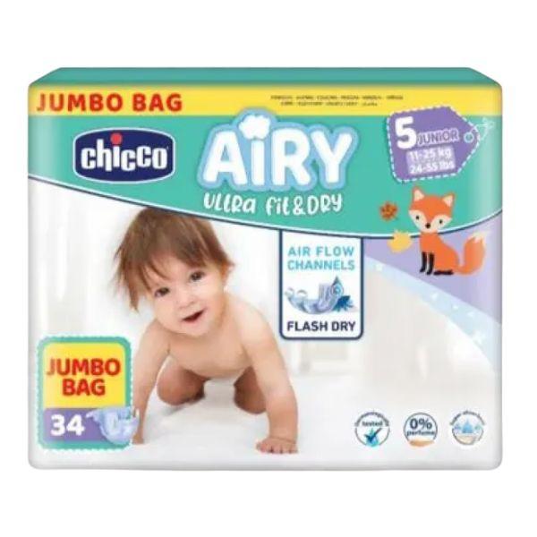 Chicco Airy Ultra Fit & Dry Pannolini Taglia 5 Junior 11-25 Kg 34 Pezzi