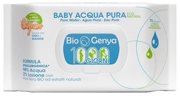 Biogenya Baby Salviette Ecologiche in Acqua Naturale 70 Pezzi