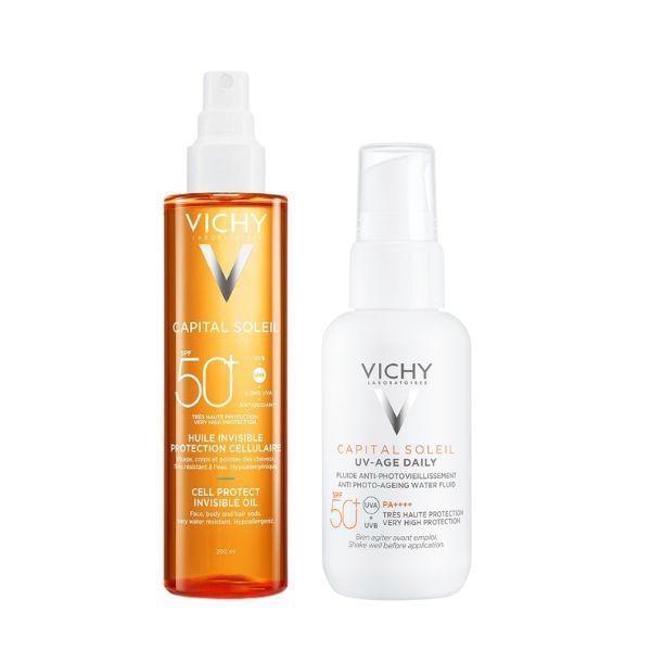 Vichy Olio Solare Invisibile SPF50 200ml + UV Age Daily Protezione Solare SPF50