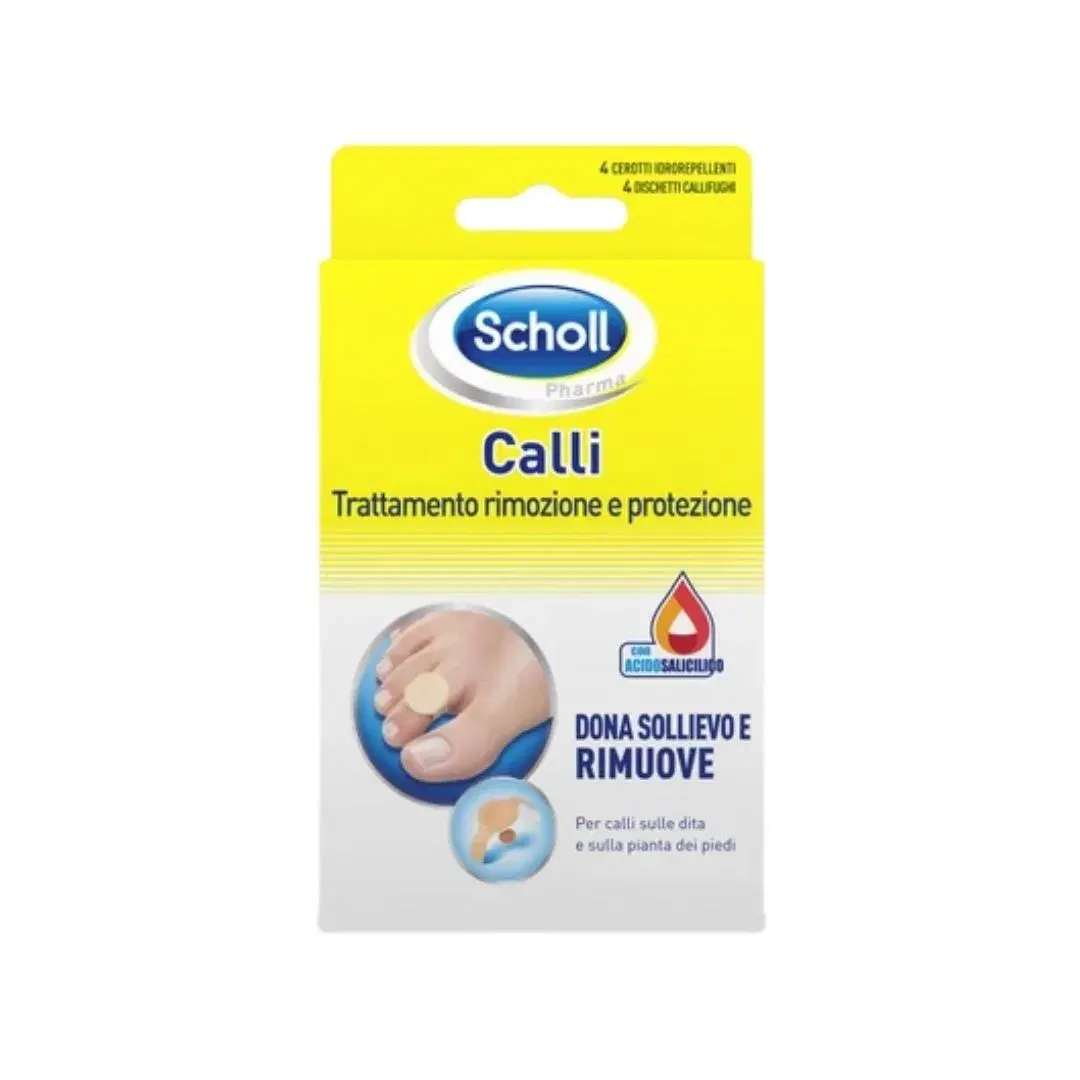 Scholl Cerotti Calli-Rimozione e Protezione Acido Salicidico 4 Pezzi+4 Dischetti
