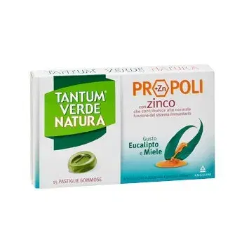 Tantum Verde Natura Eucalipto e Miele Integratore Mal di Gola 15 Pastiglie