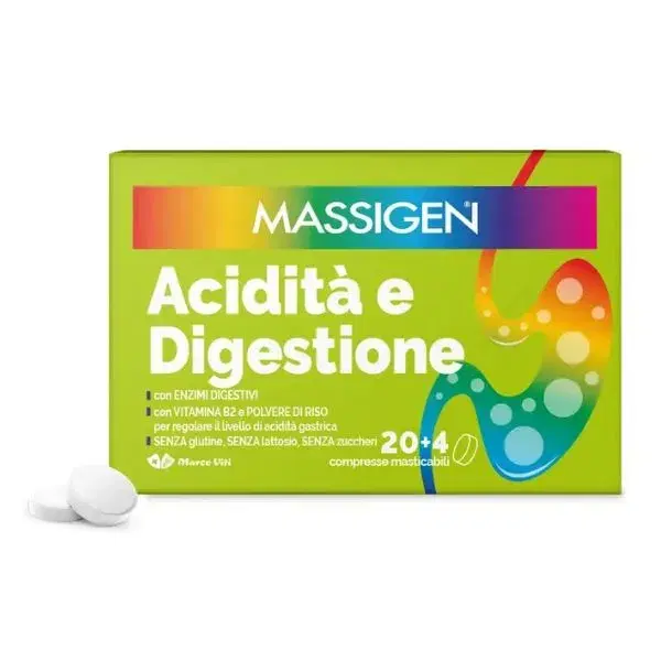 Massigen Acidita' Digestione Integratore per l'Acidità Gastrica 24 Compresse
