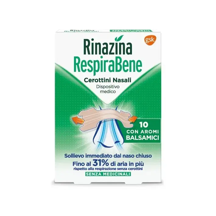 Rinazina Respirabene 10 Cerotti Nasali con Aromi Balsamici