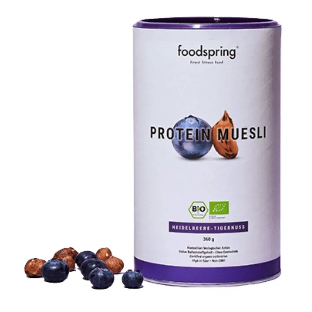 Foodspring Bio Protein Muesli Mirto e Mandorle Proteico Con Fiocchi Di Soia 360g