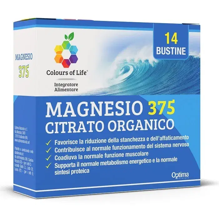 Colours Of Life Magnesio 375 Citrato Organico Integratore Stanchezza 14 Bustine