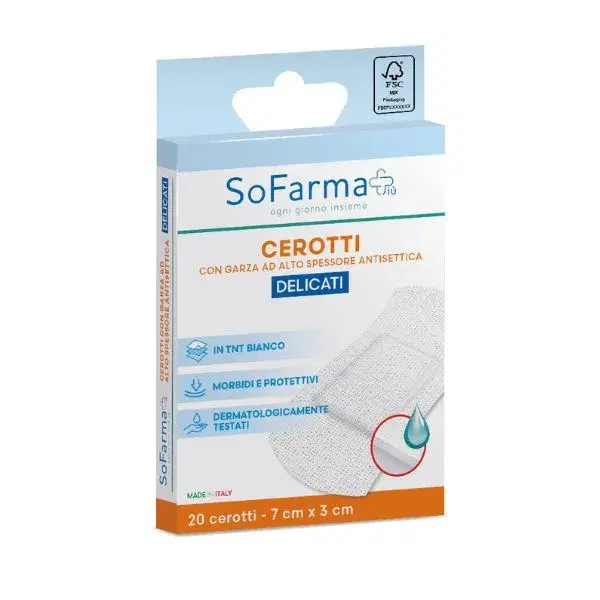 Sofarmapiu' Cerotti Adesivi Delicati 20 Pezzi 7x3cm